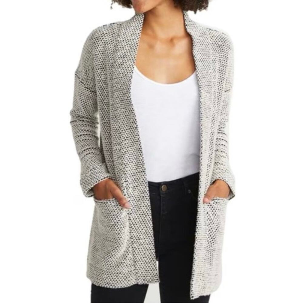 MARINE LAYER | Black Off White Cardigan Sweater Coat Birdseye Textured | XS